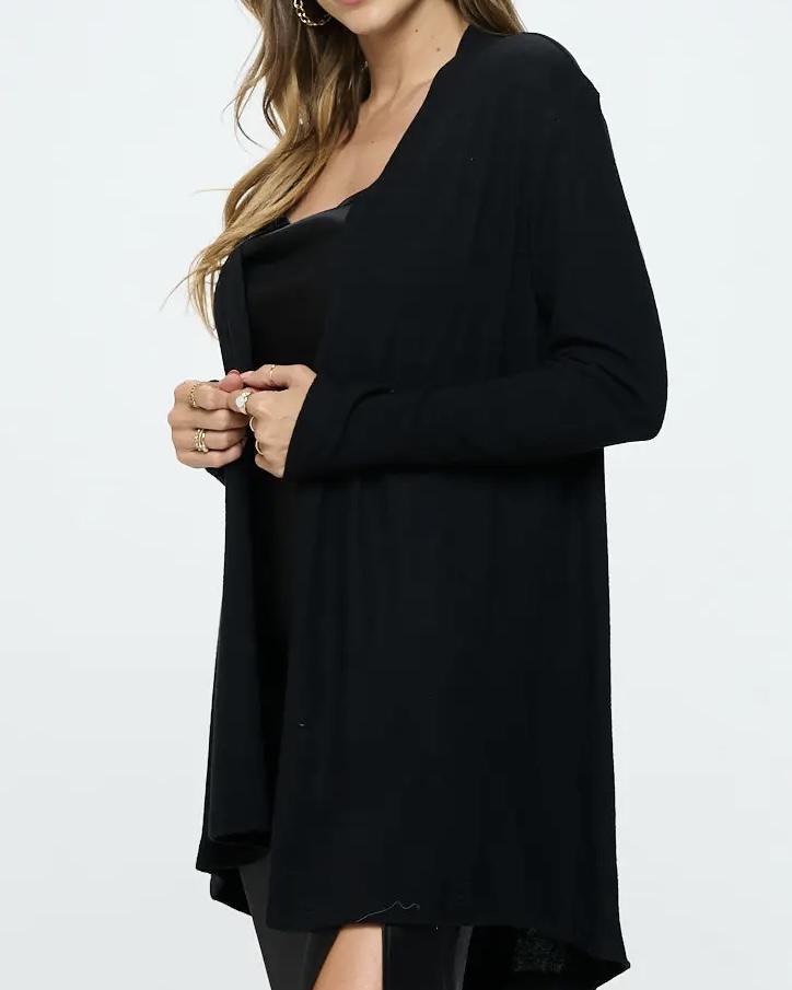 Renee C. Brushed Knit Draped Cardigan in Black