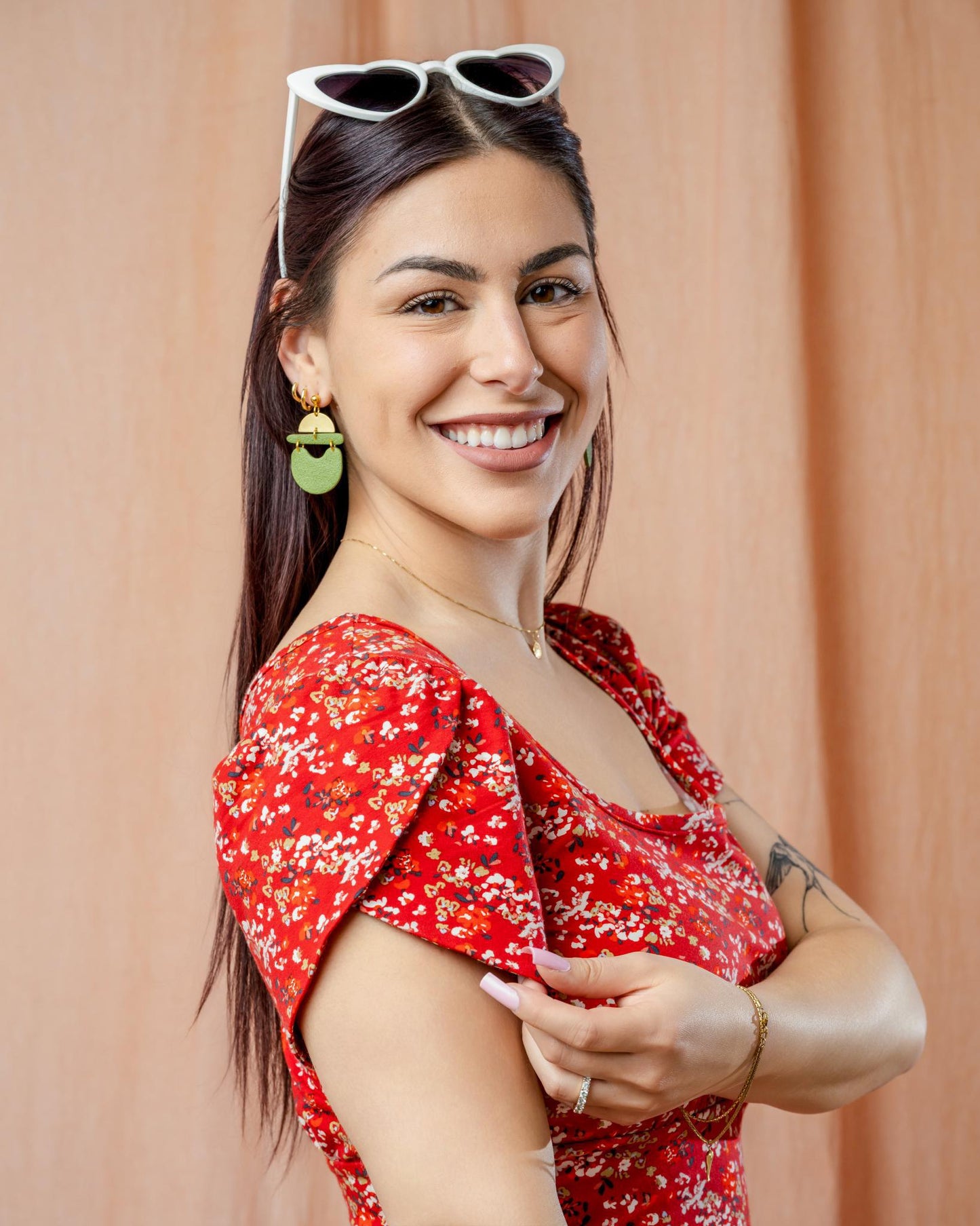 Squasht Petal Sleeve Dress in Scarlet Red Ditsy Floral Print