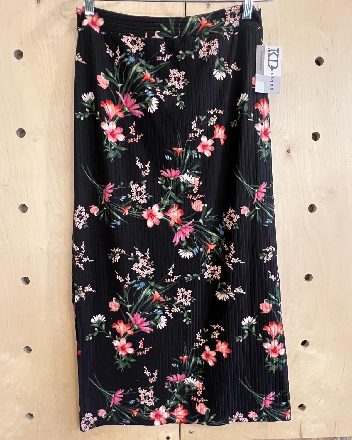 KD Designs Serena Midi Skirt in Black wtih Floral Print