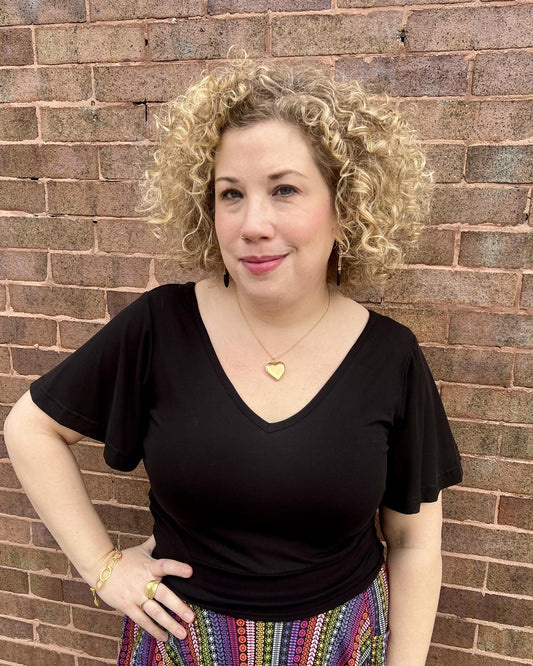 Squasht Bell Sleeve Ballet Top in Black