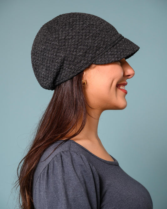 Squasht Reversible Bella Hat in Charcoal Gray Knit Dot Texture (Stretchy!)