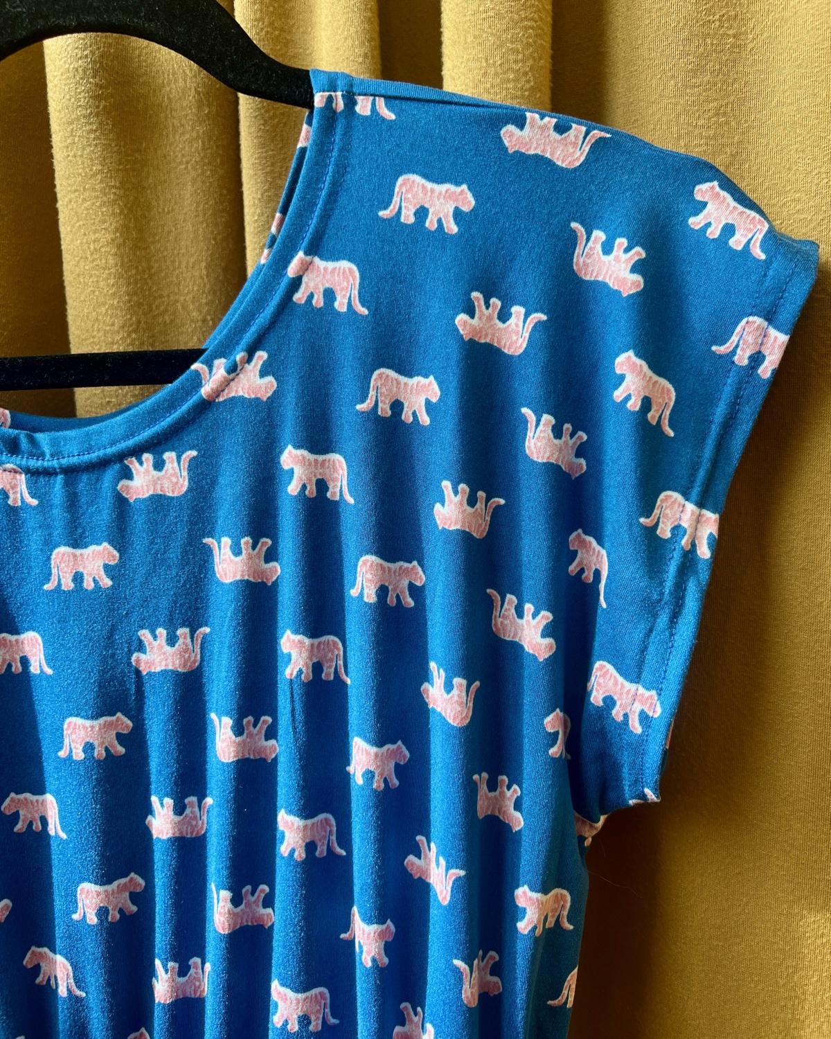 Fayru Jane Dress in Blue with Coral Tigers