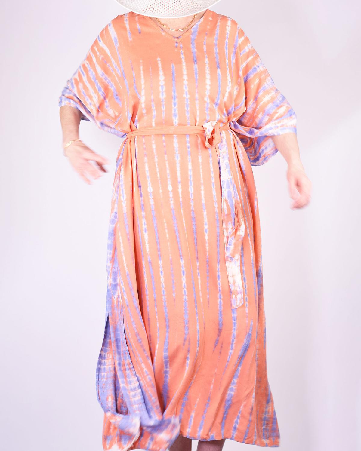 Txtile Tie Dye Kaftan/ Swim Cover Up - Peach Sunrise
