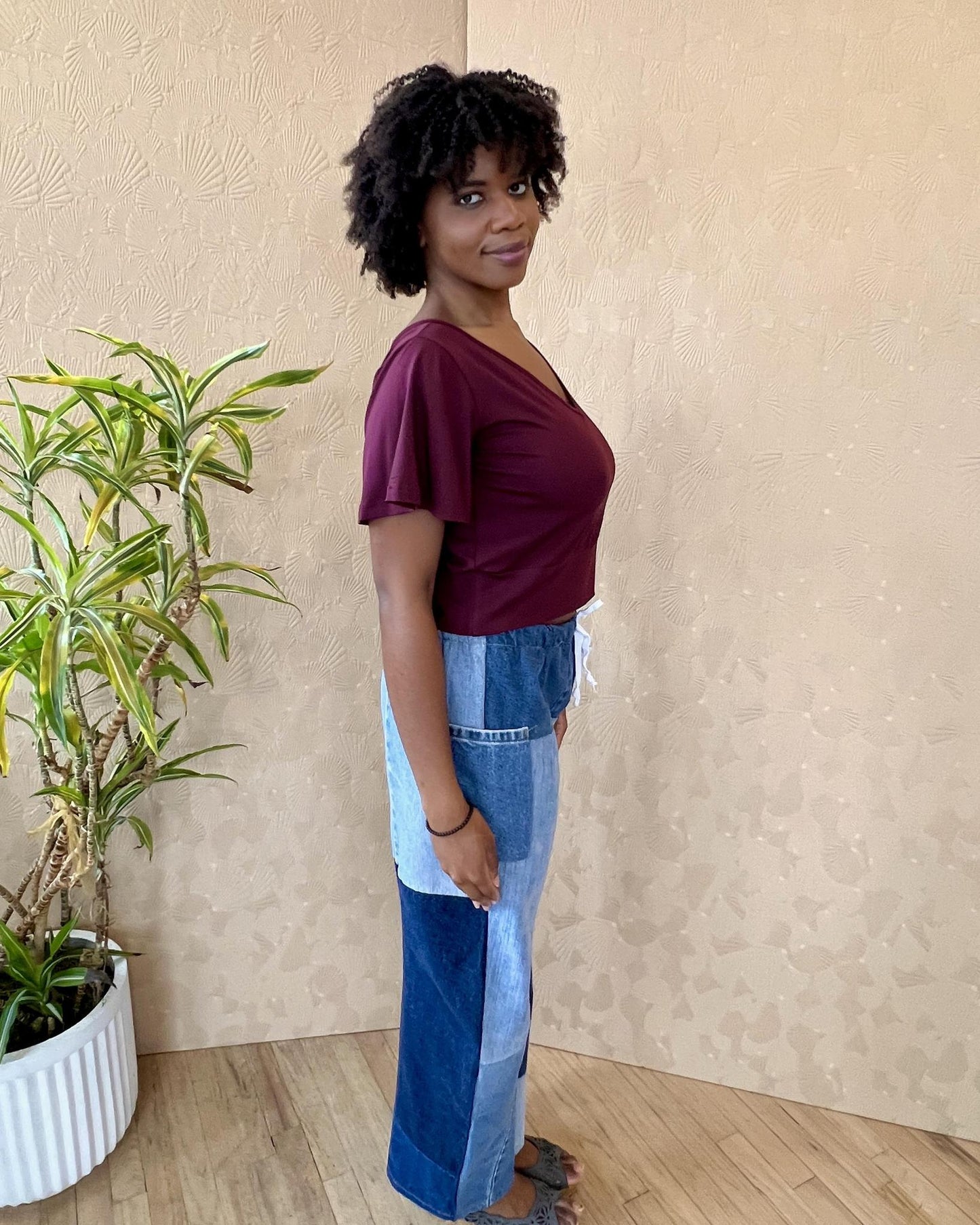 Squasht Bell Sleeve Ballet Top in Merlot