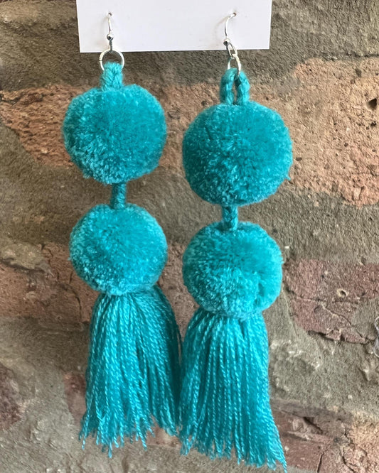 SWIETstuff Large Pom Pom Earrings Bright Teal