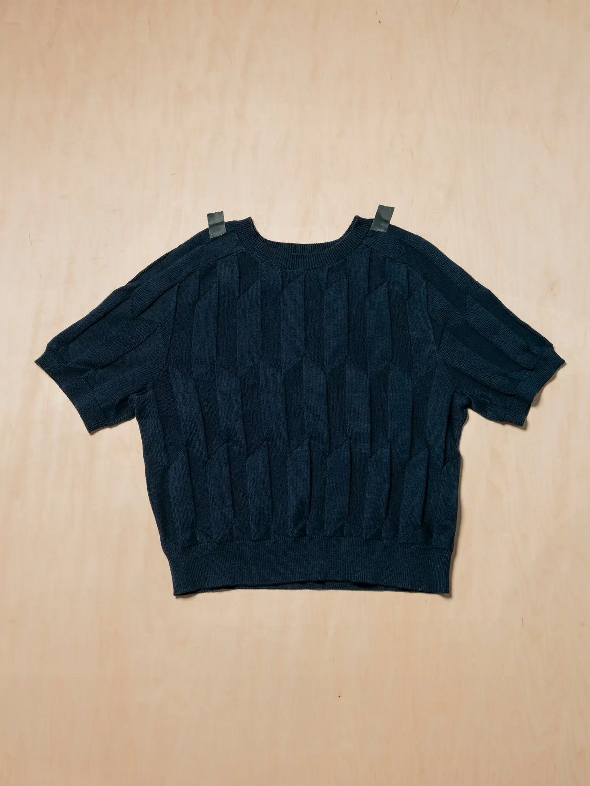 The Endery Chevron Ruben Short Sleeve Sweater Tee in Lobelia (Sapphire Blue)