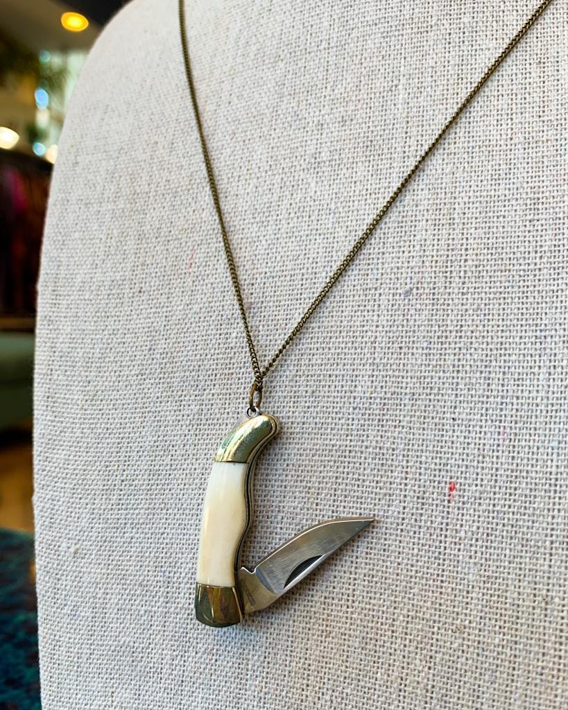 1979 Jewelry Knife Necklace 1.5 inch Matte Bone