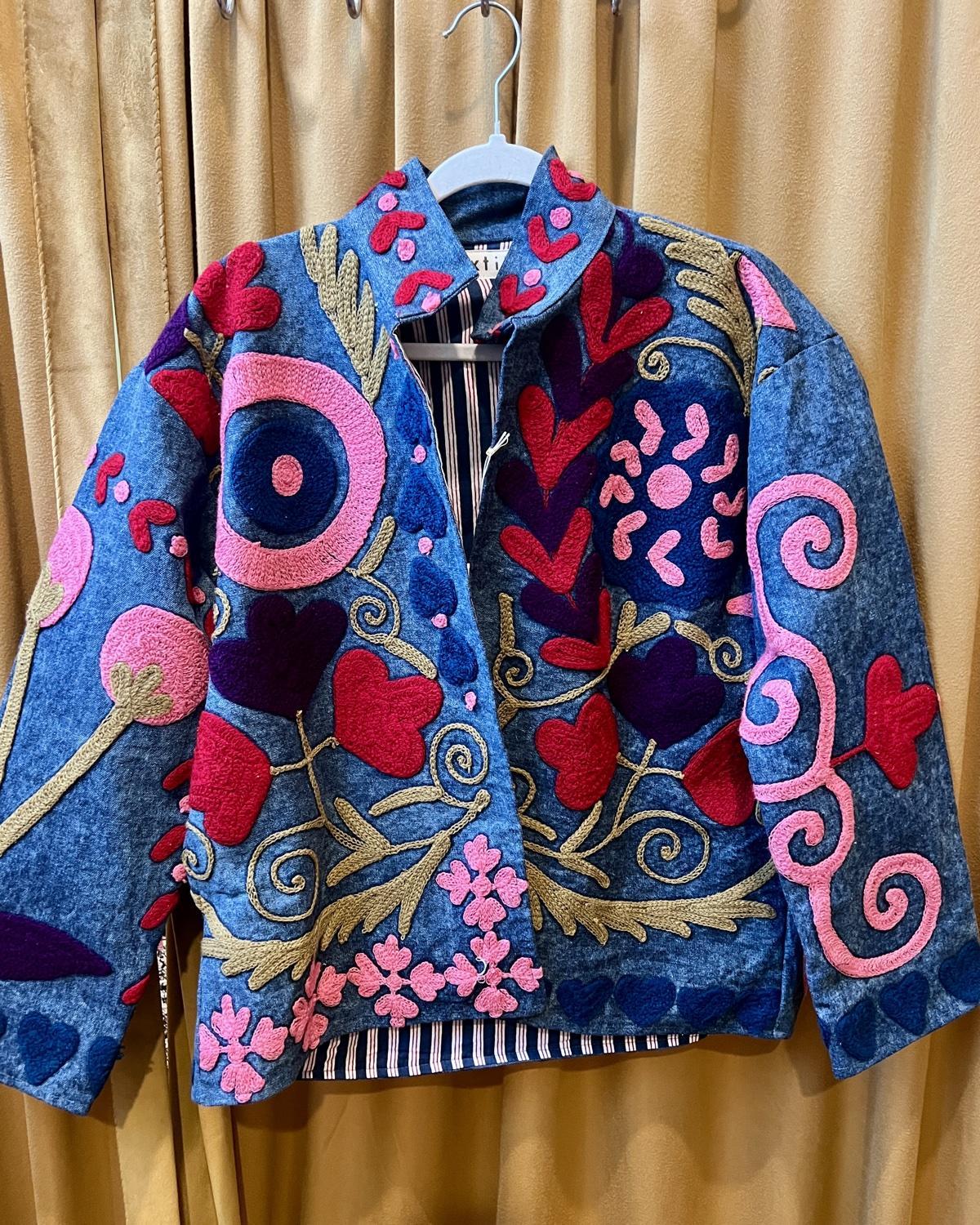 Txtile Fuschia Denim Suzanni Embroidered Jacket