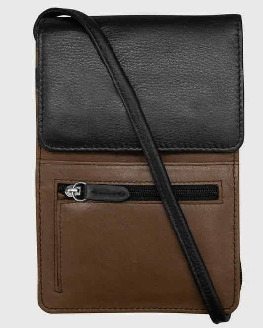 ili Leather Mini Organizer on a String - Toffee/Black