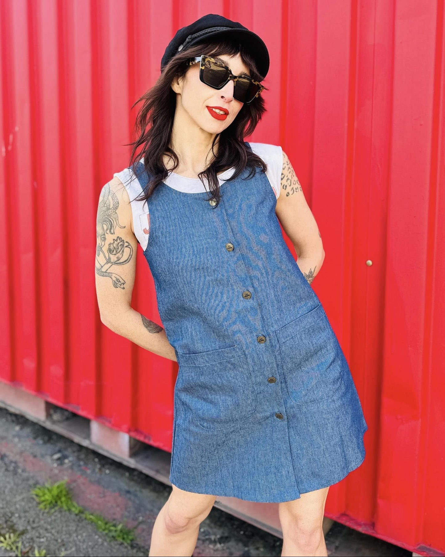 Nooworks Twill Chloe Dress/Jumper in Blue Denim - Size Small, Medium, 2XL