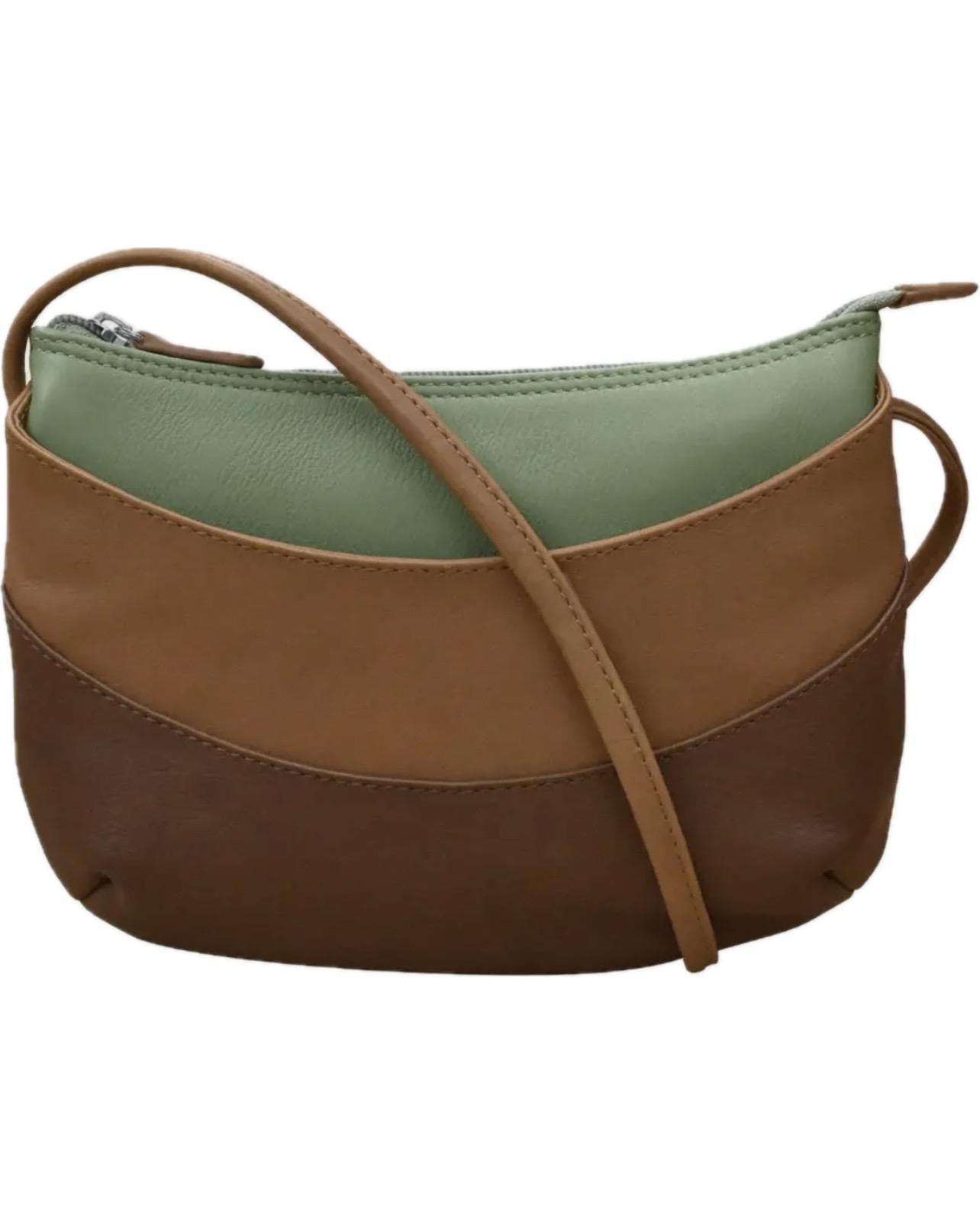ili Leather Round Zip Top Crossbody in Sage Combo