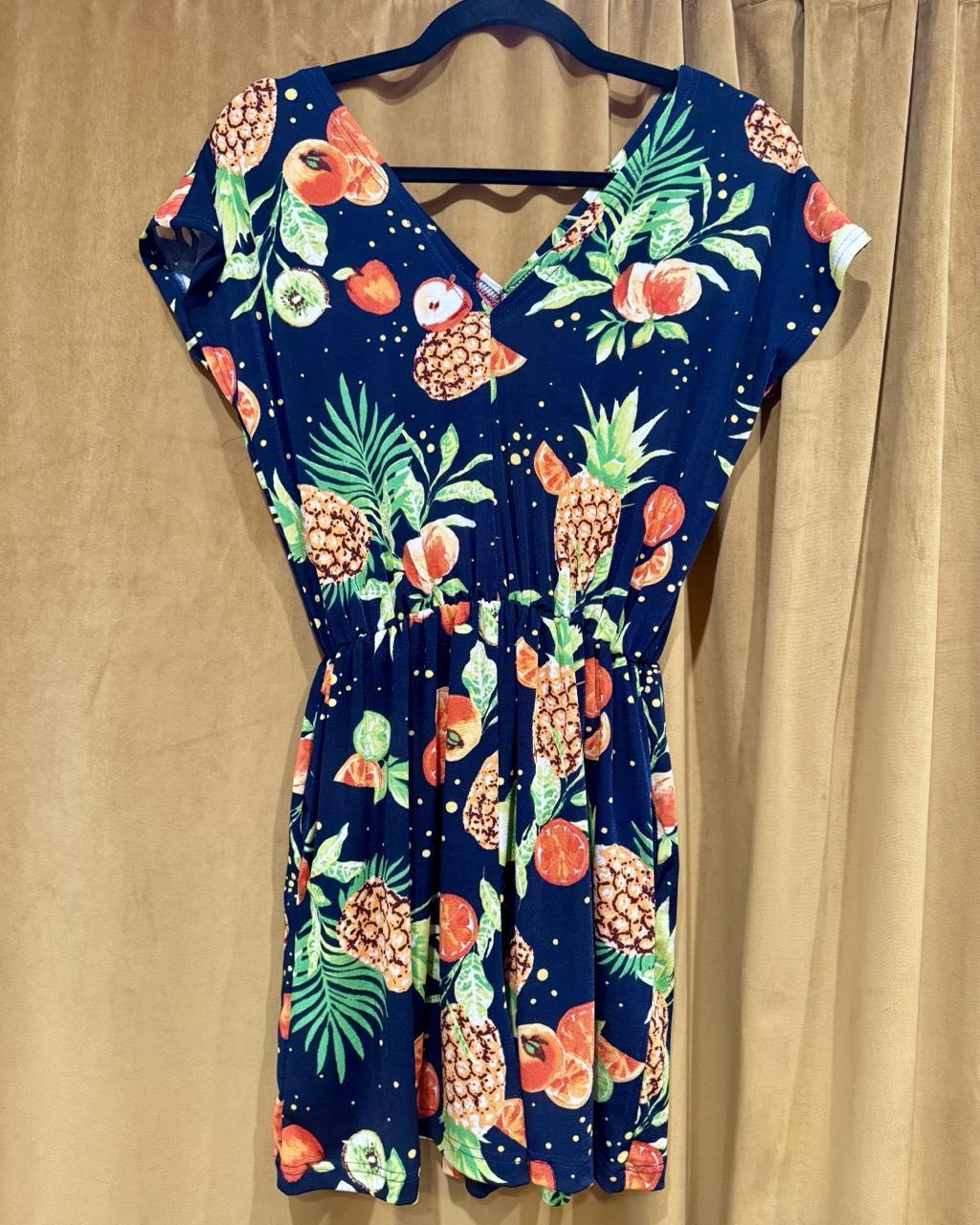 Fayru Penny Romper in Navy Fruit Print