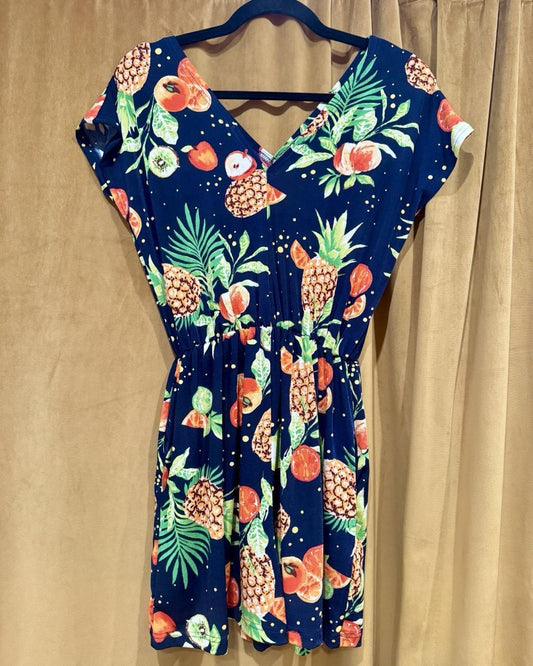 Fayru Penny Romper in Navy Fruit Print