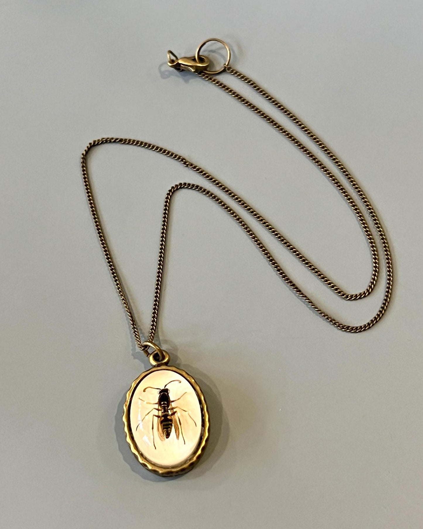 Pajaro Negro Large Brass Oval Hornet Pendant Necklace