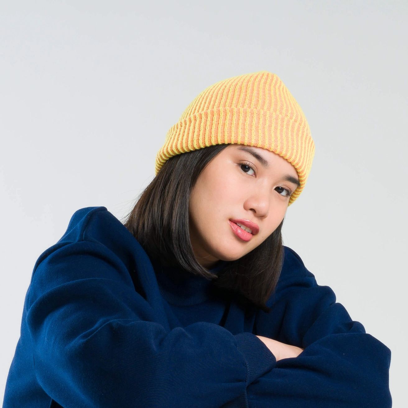 Verloop Simple Rib Knit Beanie Hat in Peach Lime