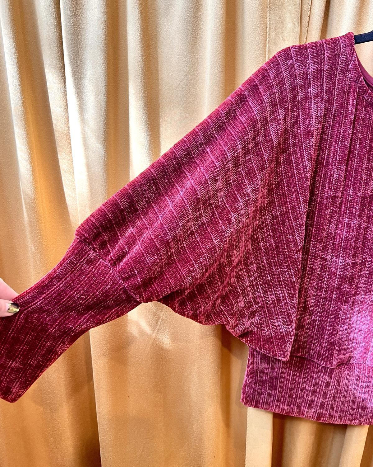 Squasht Batwing Sweater in Red Raspberry Plush Chenille Rib Knit