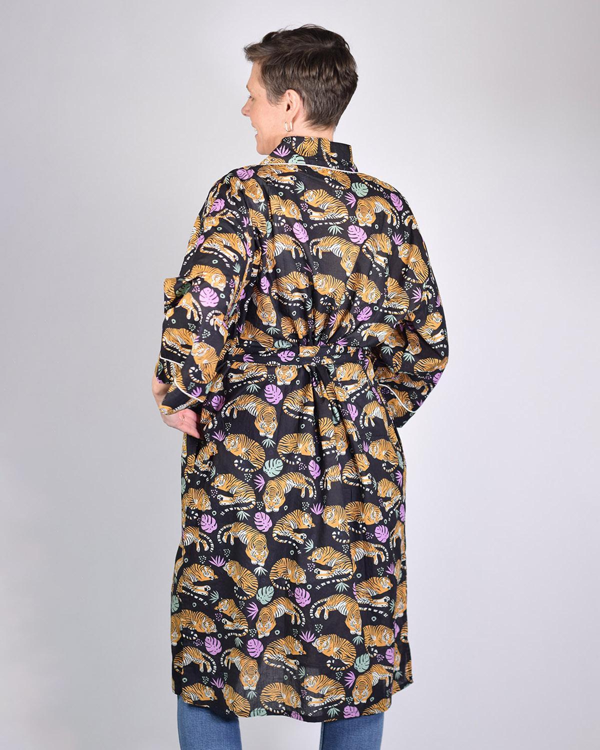 Txtile Lightweight Cotton Robe - Sleeping Tigers in Black