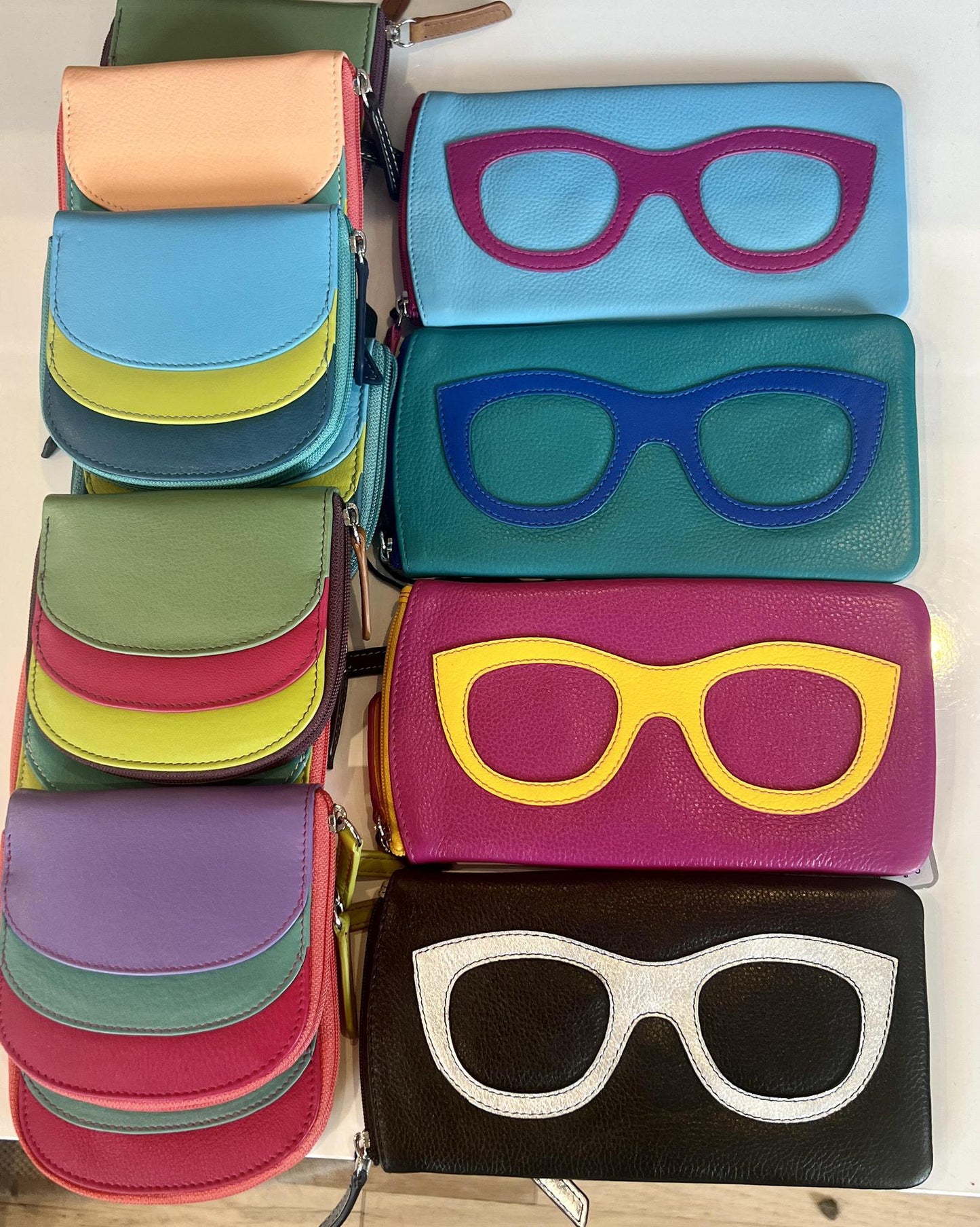ili Leather Eyeglasses Case in Aqua and Cobalt
