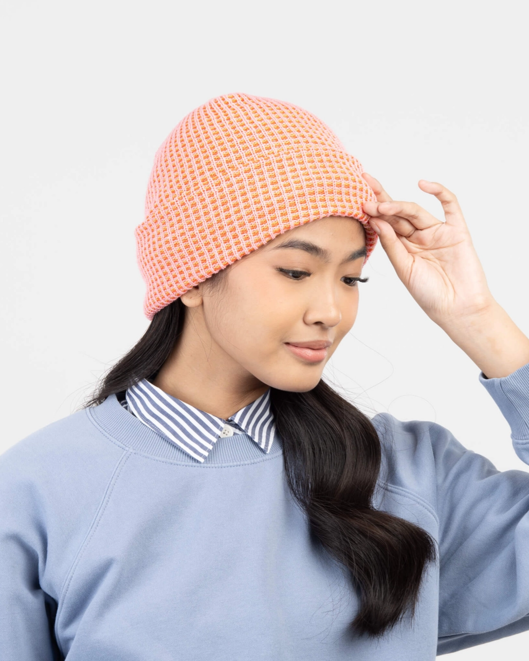 Verloop Simple Grid Rib Knit Beanie Hat in Pink
