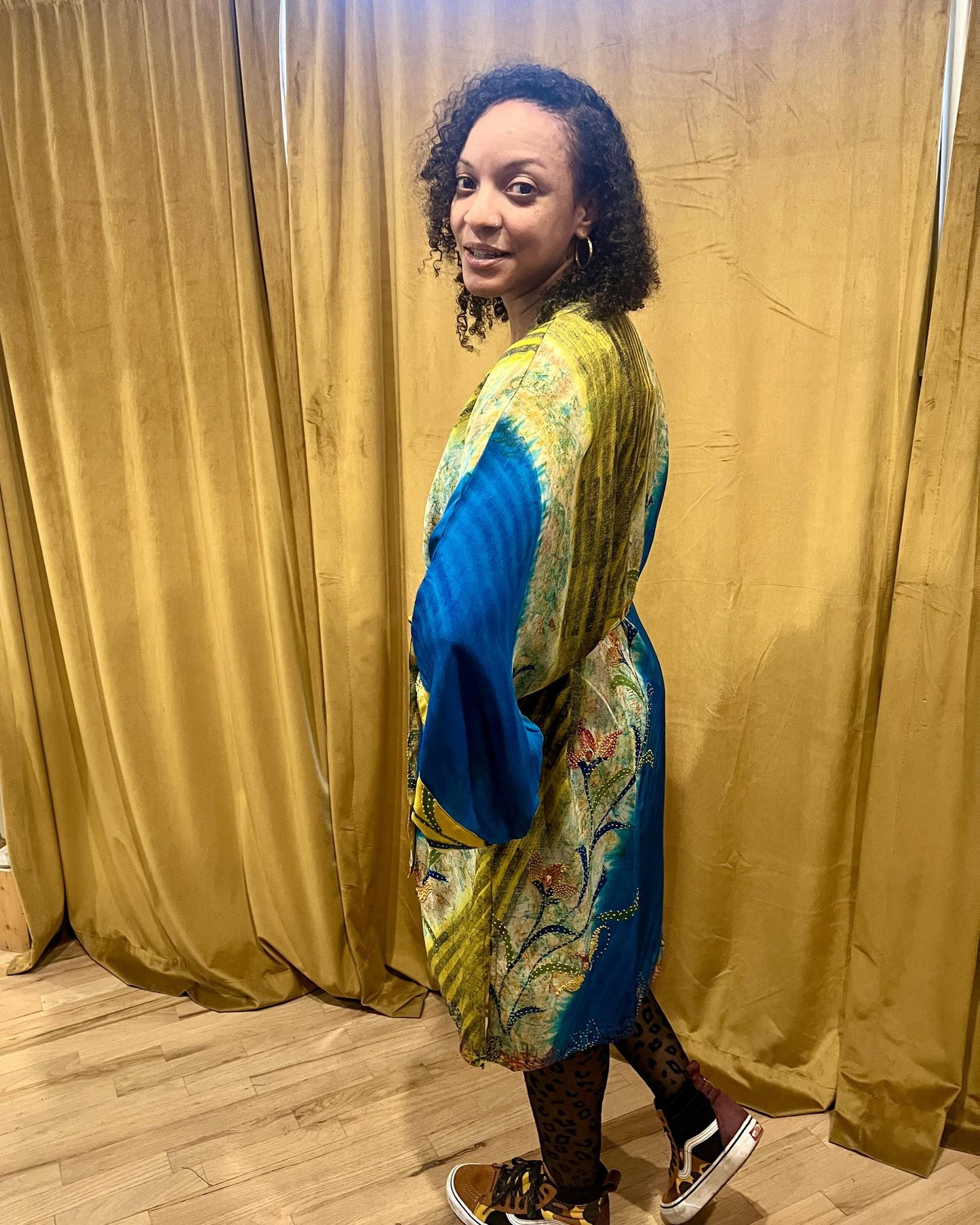 Indie Ella Kimono Flowy Silk Duster in Blue Lagoon