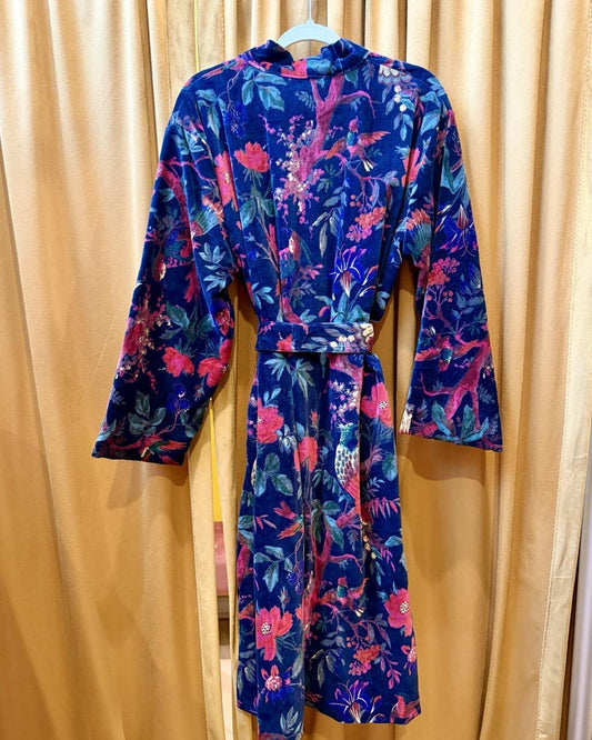 Txtile Velvet Robe in Navy & Berry Florals