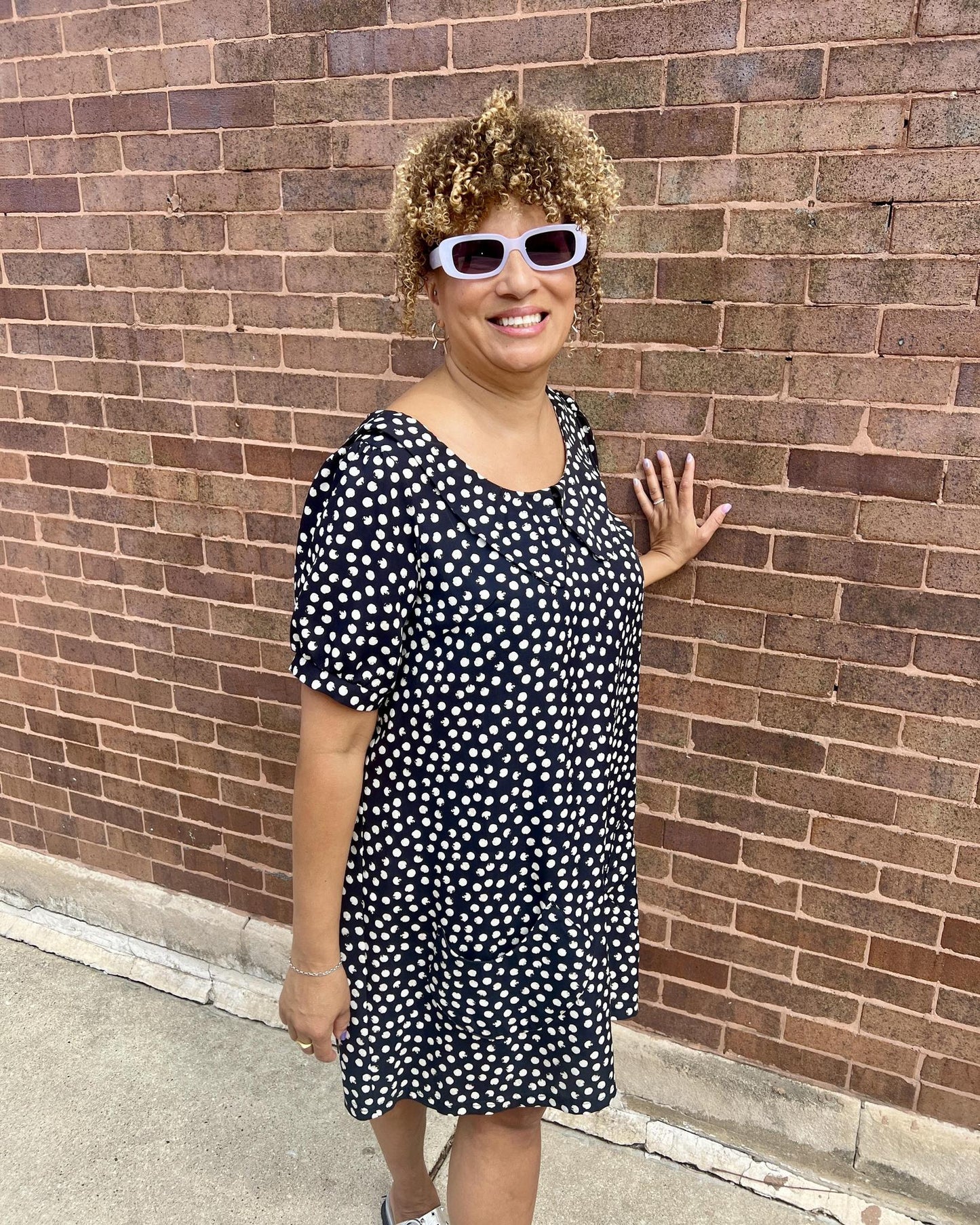 Squasht Charlotte Dress in Black with White Distressed Dots