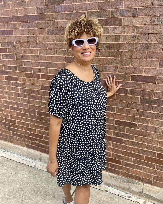 Squasht Charlotte Dress in Black with White Distressed Dots