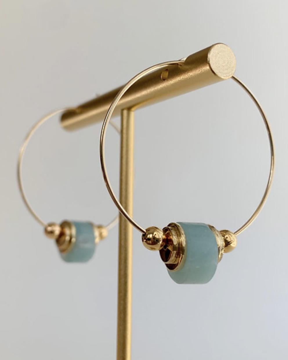 caliLOVESchi 14k Gold Hoops - Blue Amazonite
