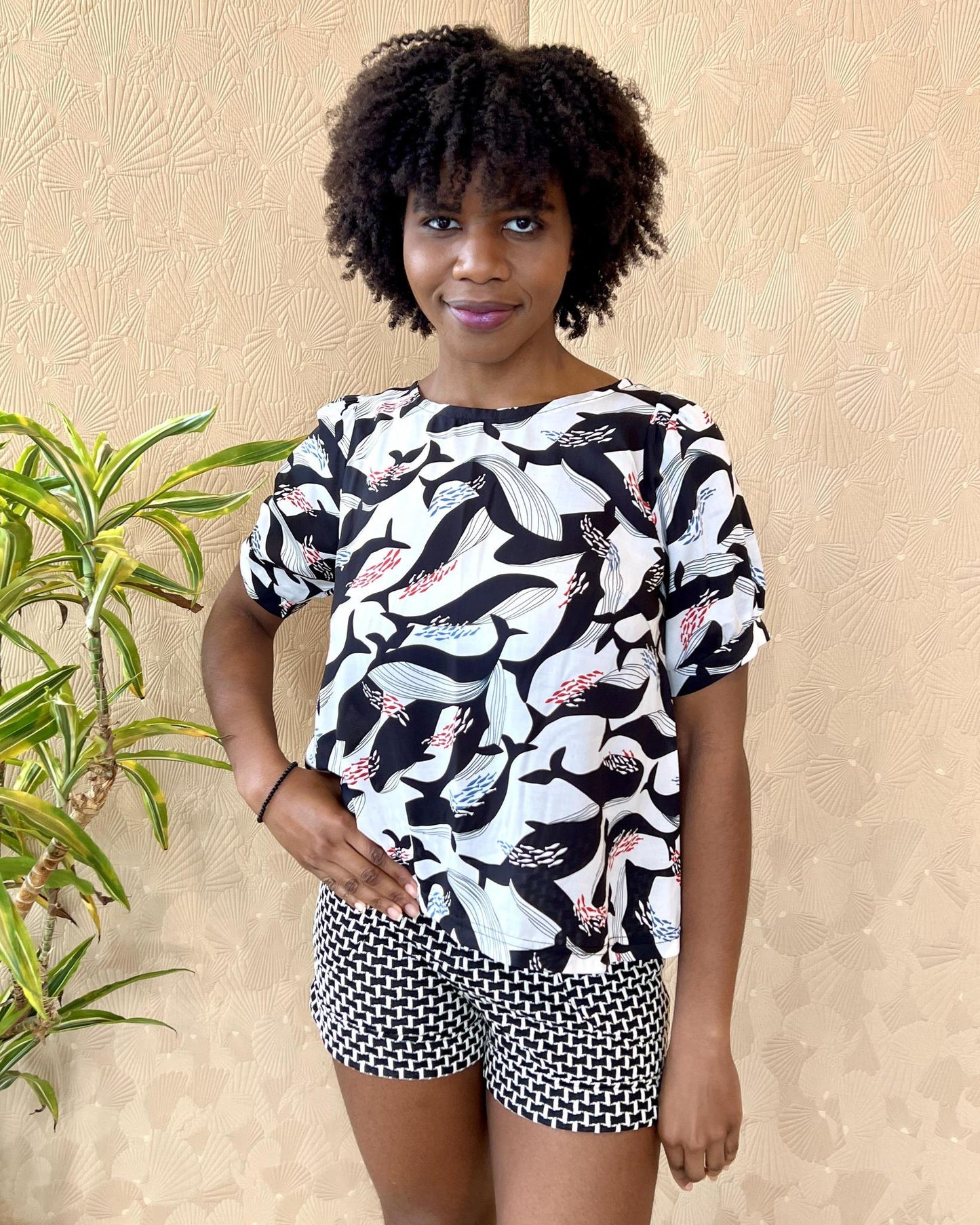 Squasht Puff Sleeve Top in Whales