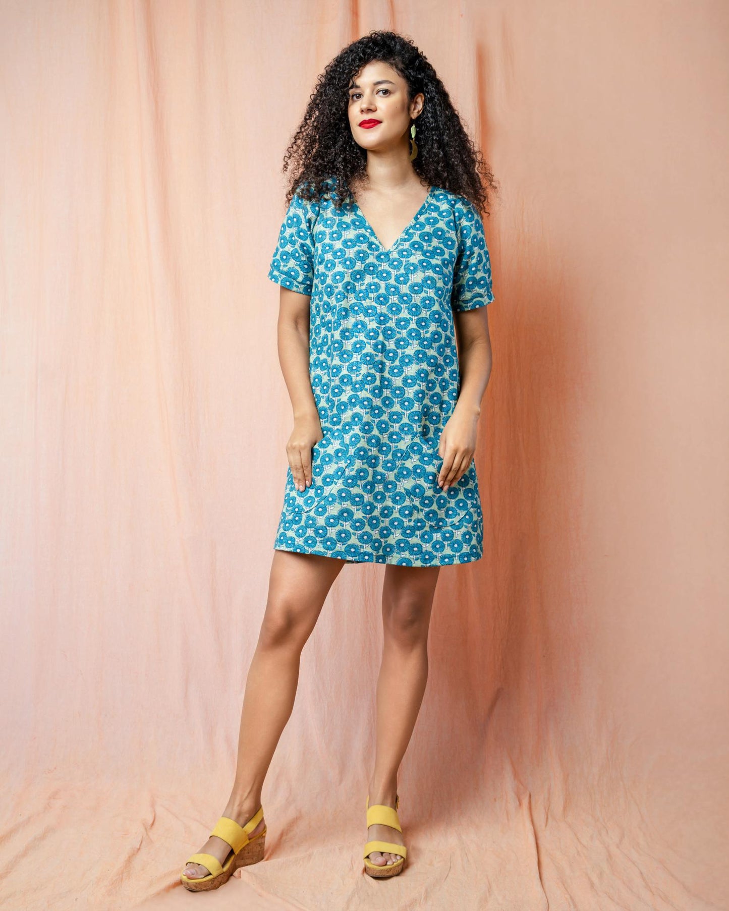 Squasht Winifred Dress Caribbean Turquoise Cotton Poplin Flower Print 🌼