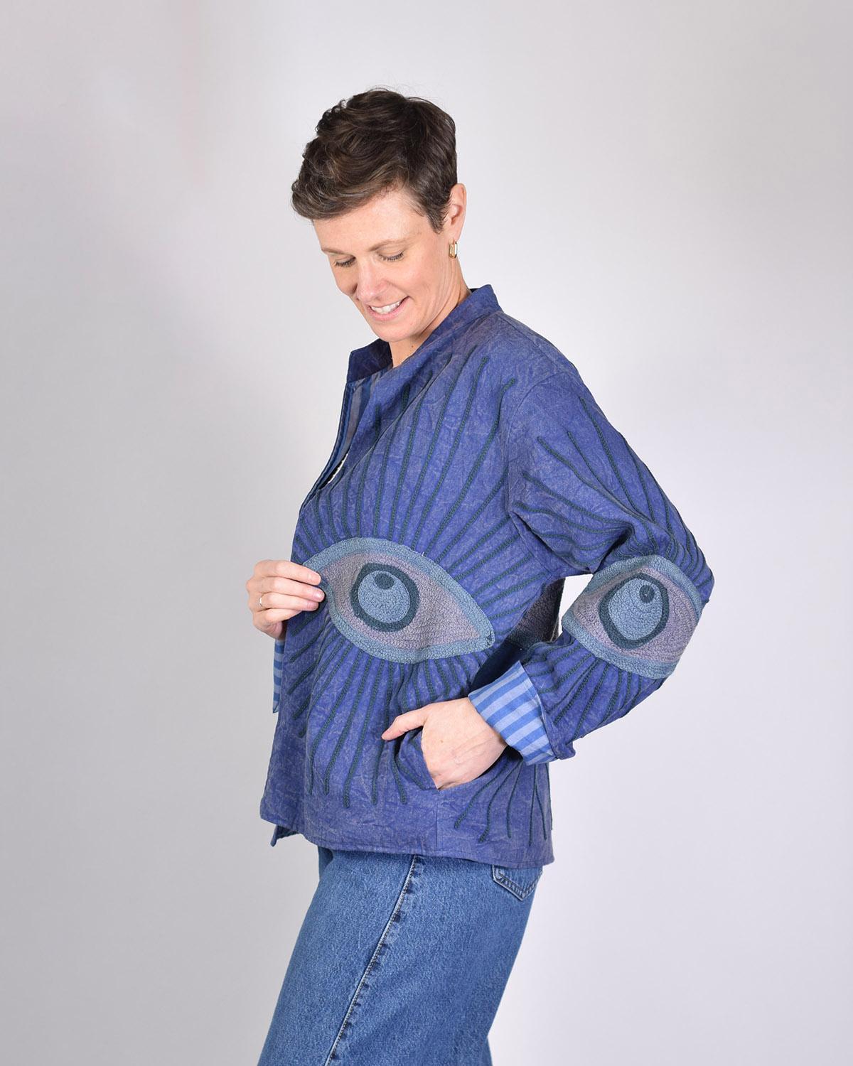 Txtile Dusty Indigo Lightweight Evil Eye Canvas Embroidered Jacket
