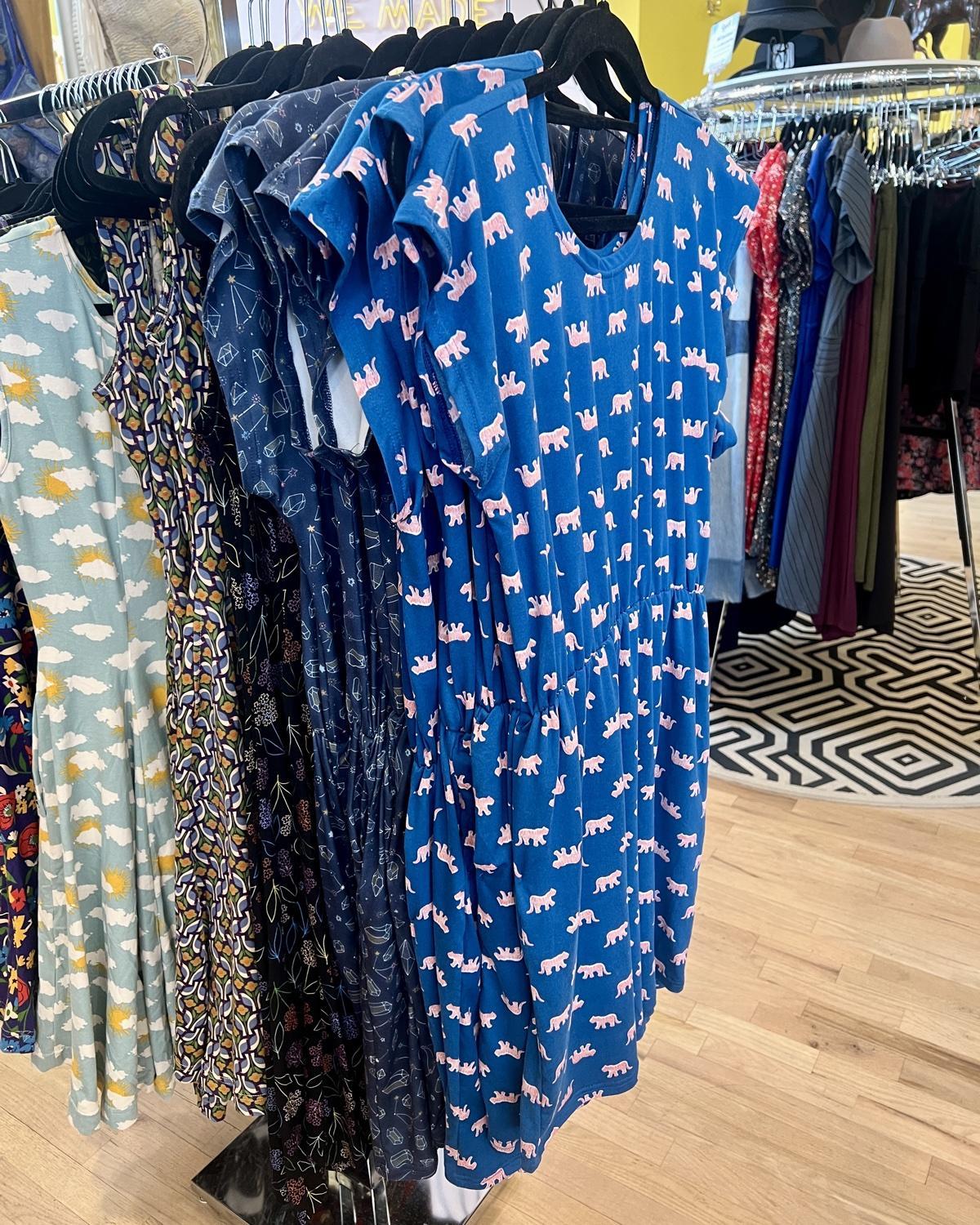 Fayru Jane Dress in Blue with Coral Tigers