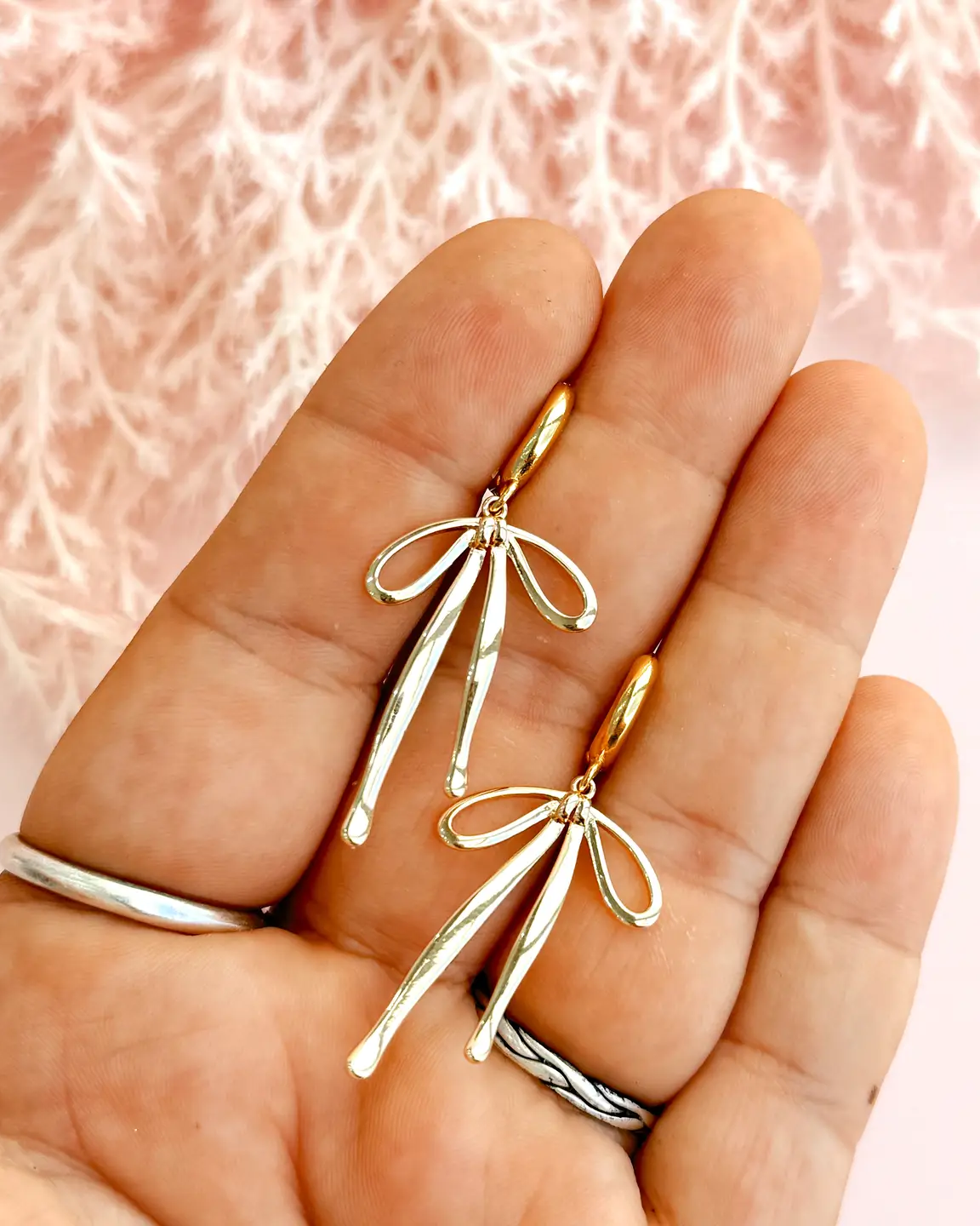 Golden Hour Vintage Bow Huggie Earrings - Silver & Gold