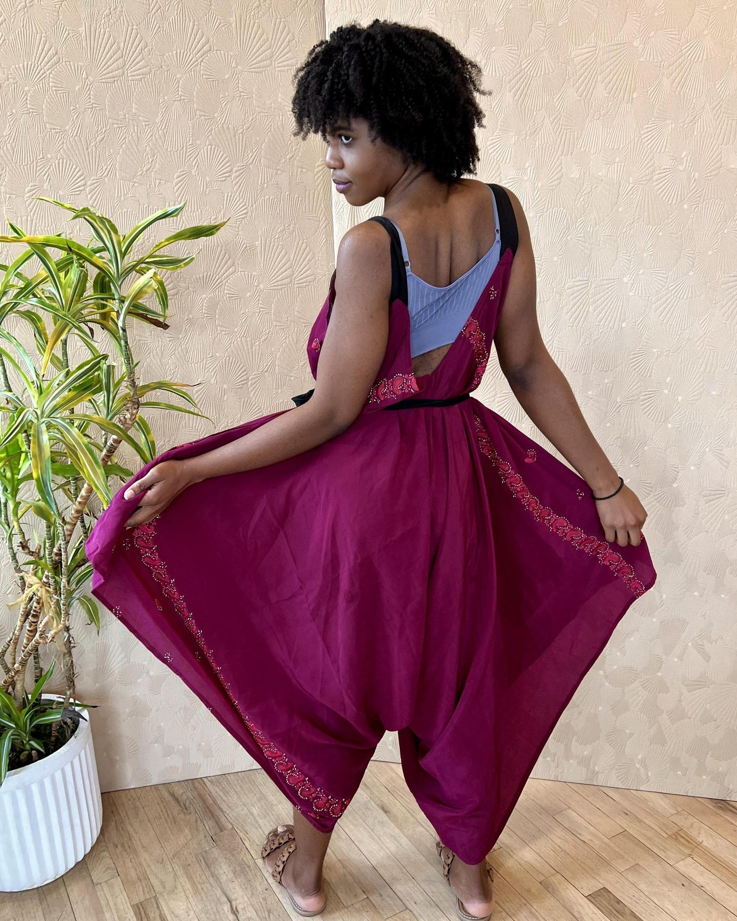 Indie Ella Zatanna Boho Silk Jumpsuit in Red Red Wine
