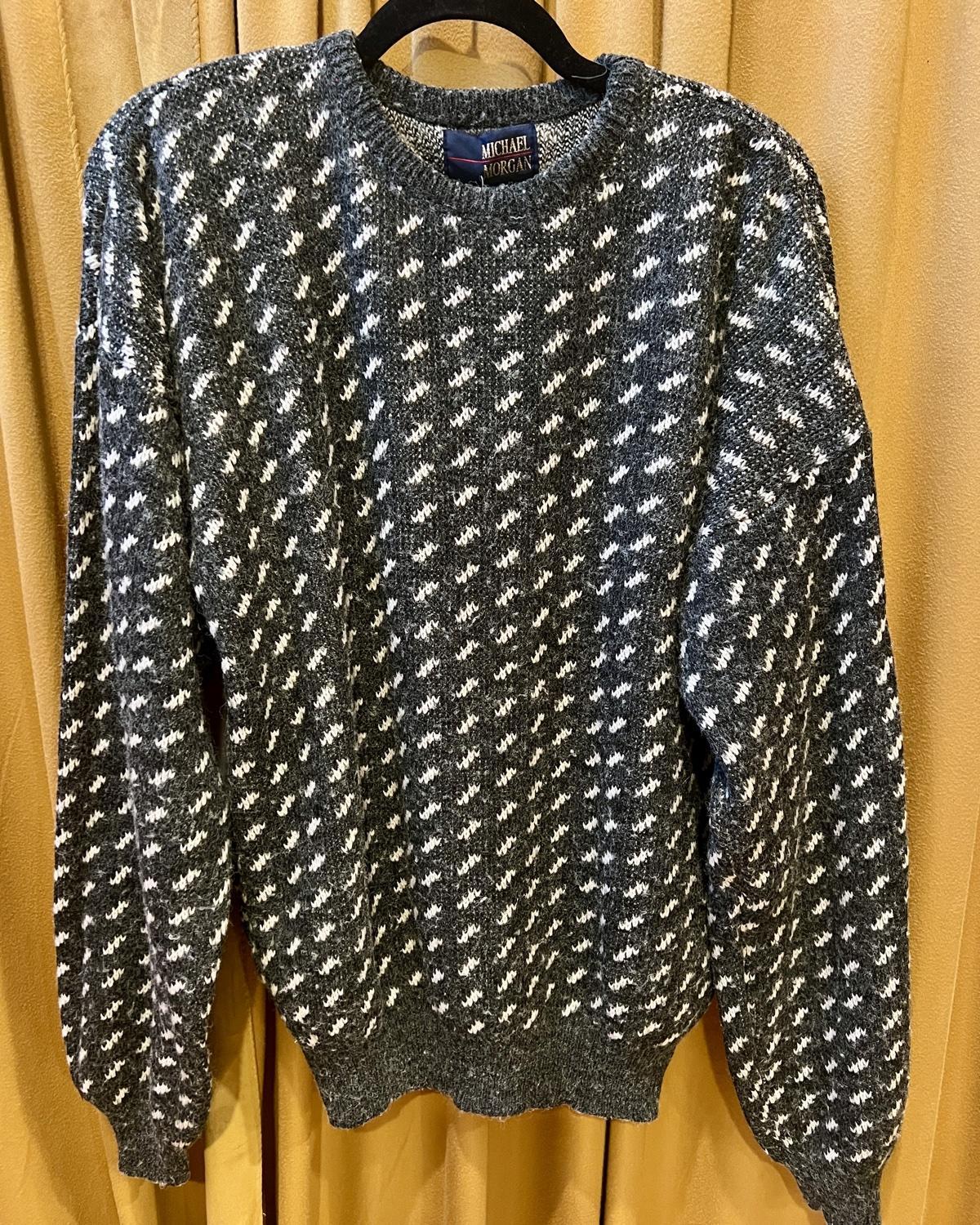 American Recycled Clothing - Full Length Knit Sweater - Gray with White Allover Dots - SALE