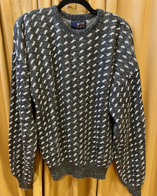 American Recycled Clothing - Full Length Knit Sweater - Gray with White Allover Dots - SALE