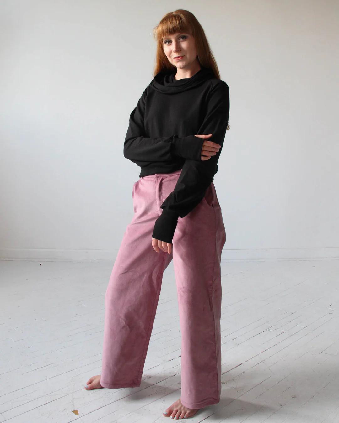 Wulfka Audrey Cropped Hoodie with Thumbholes in Black