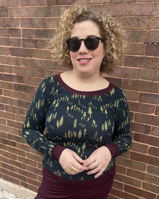 Squasht Long Sleeve Croppish Top in Midnight Forest