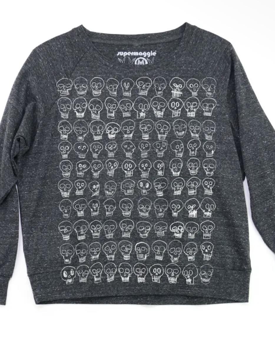 Supermaggie Catacombs Skulls Tri Blend Pullover in Heather Charcoal