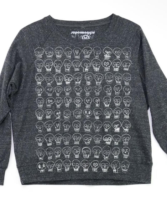 Supermaggie Catacombs Skulls Tri Blend Pullover in Heather Charcoal