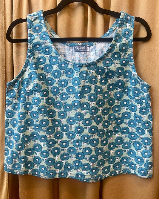 Squasht Tank Top in Caribbean Turquoise Cotton Poplin Flower Print 🌼