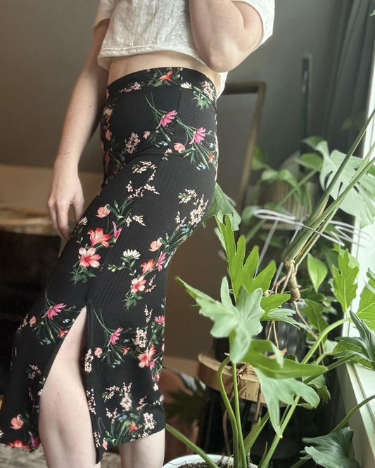 KD Designs Serena Midi Skirt in Black wtih Floral Print