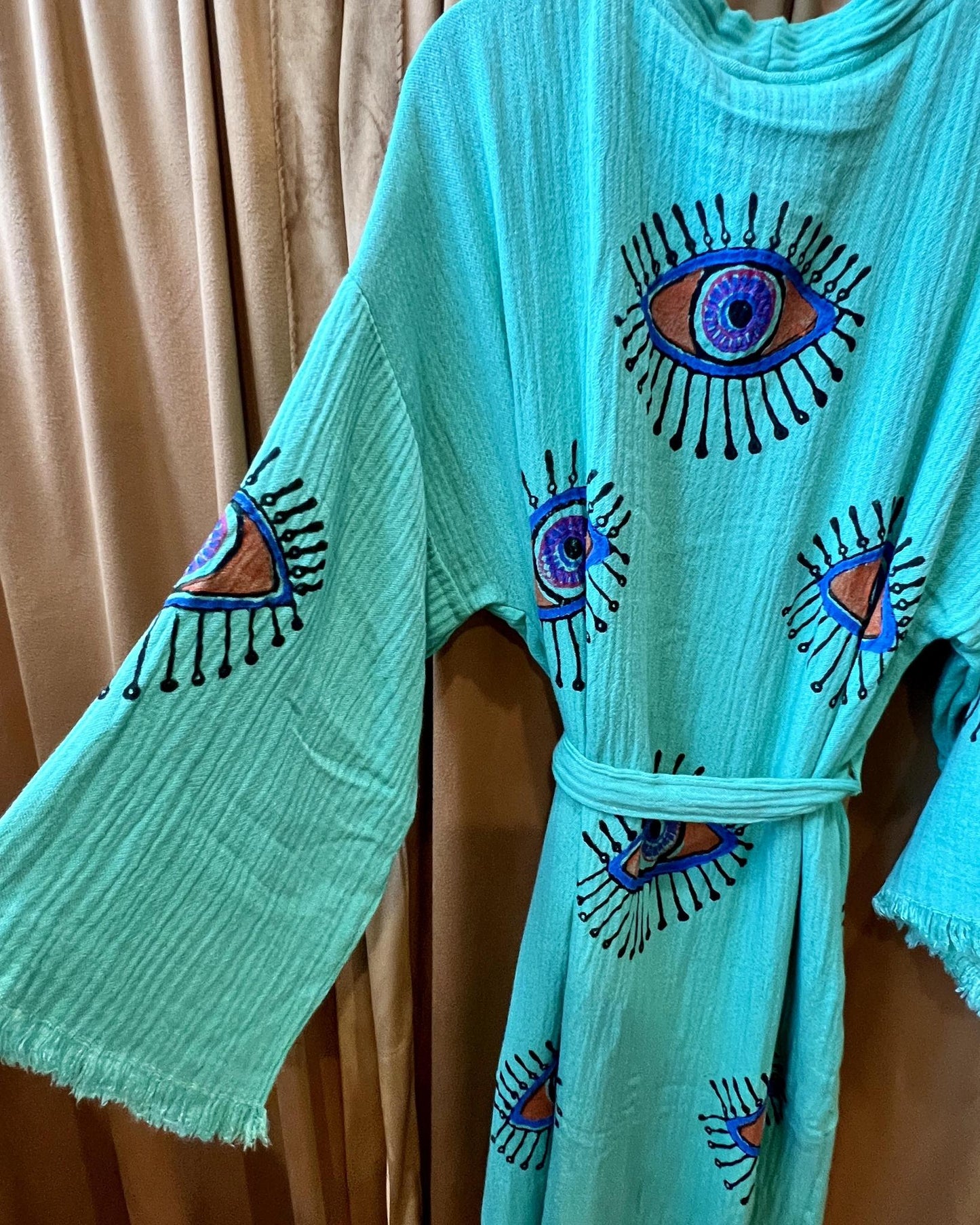 Txtile Block Print Kimono - Organic Turkish Cotton - Aqua/Teal