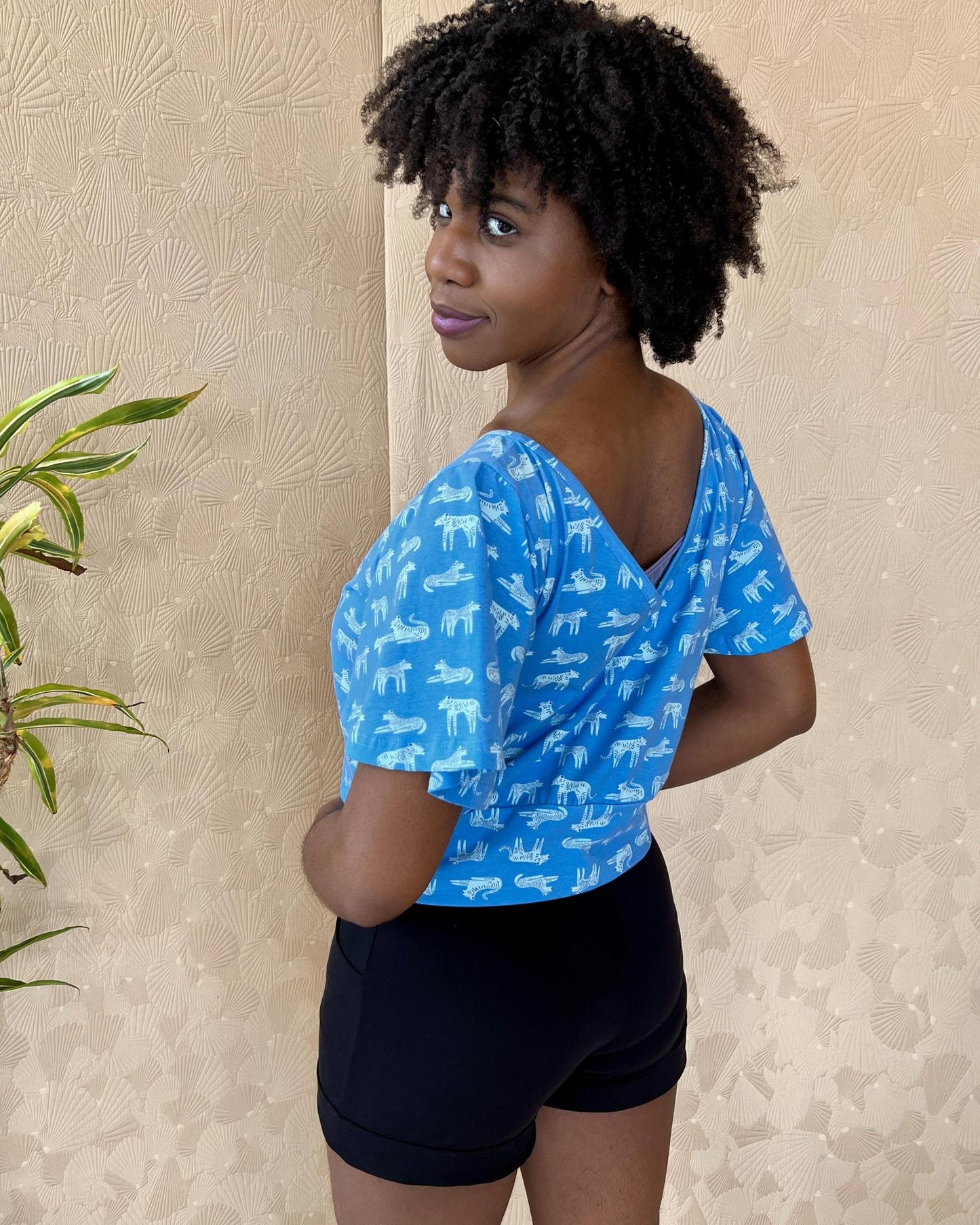 Squasht Bell Sleeve Ballet Top in Big Cats Print - Large, XL