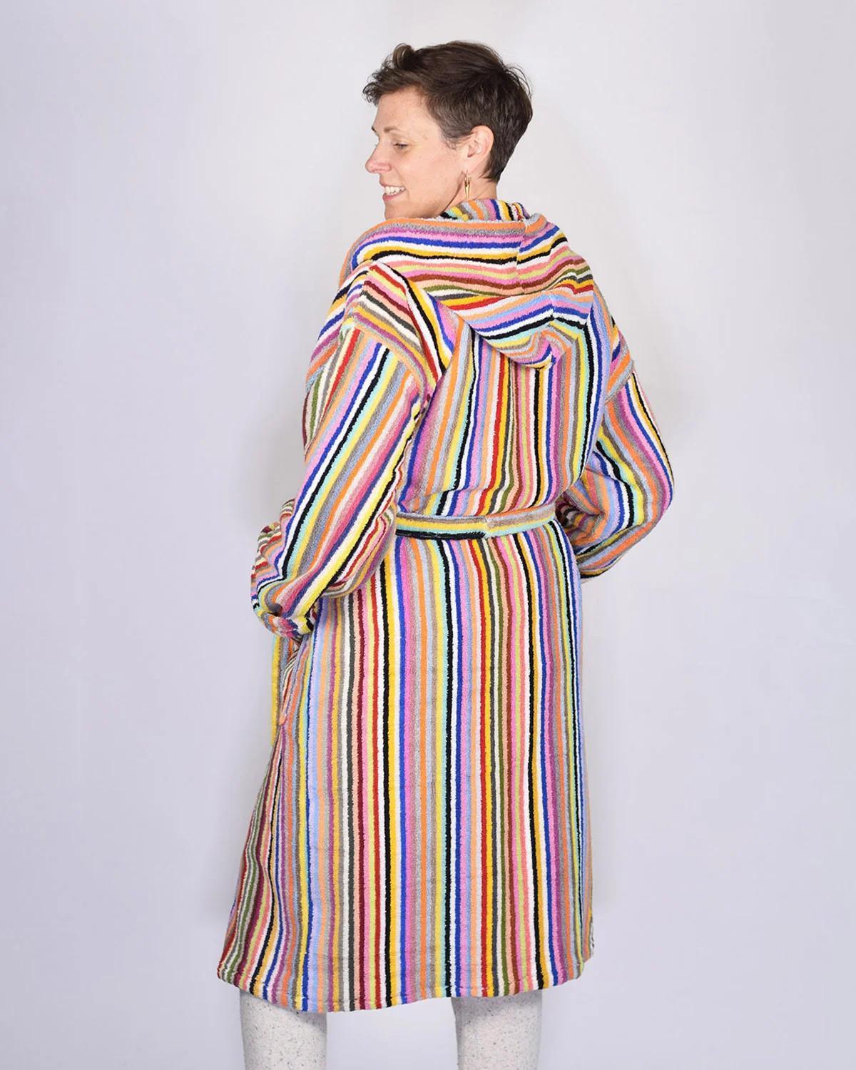 Txtile Turkish Cotton Plush Hooded Terry Cloth Robe - Rainbow Stripes