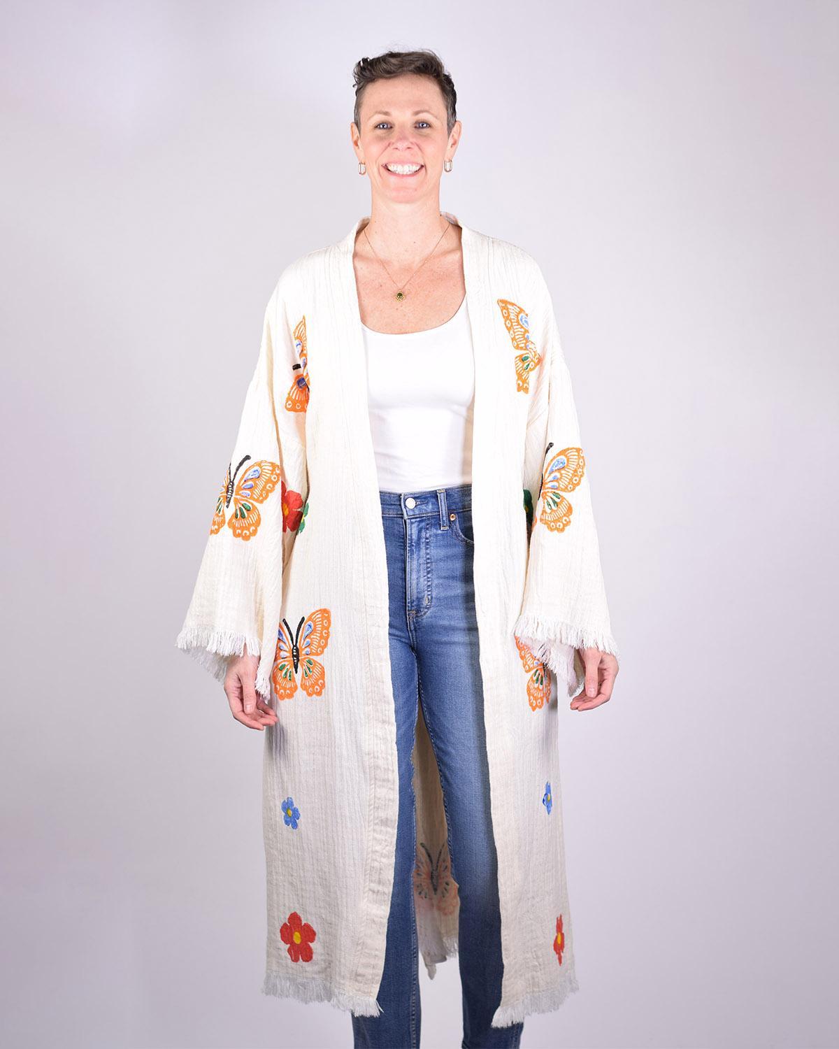 Txtile Luxury Turkish Cotton Kimono/Robe in Butterfly Garden