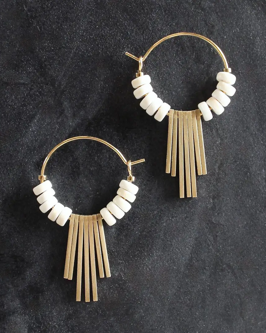 David Aubrey White Glass Geometric Hoop Earrings