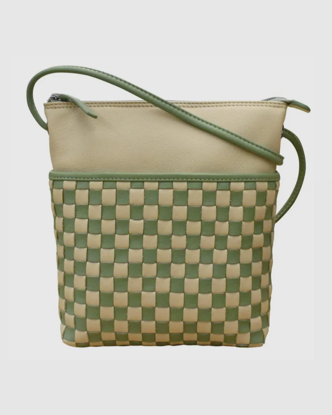 ili Mini Checkerboard Crossbody Purse in Cream and Mint