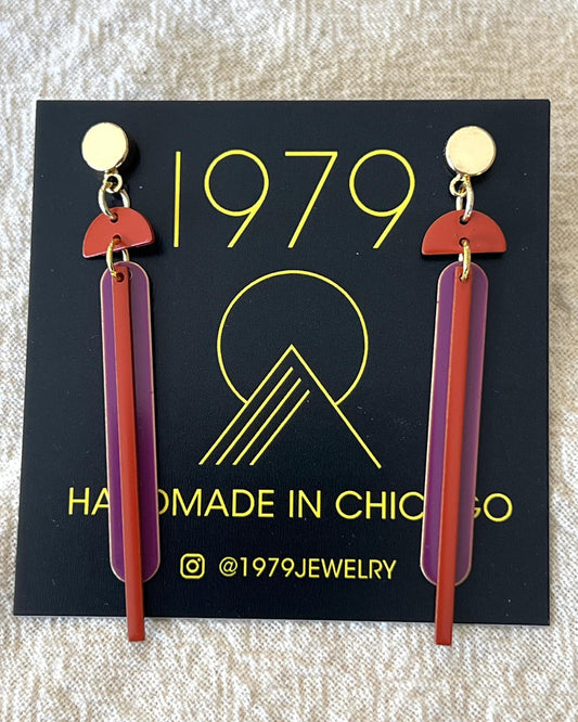 1979 Jewelry Purple and Crimson Drop Earrings