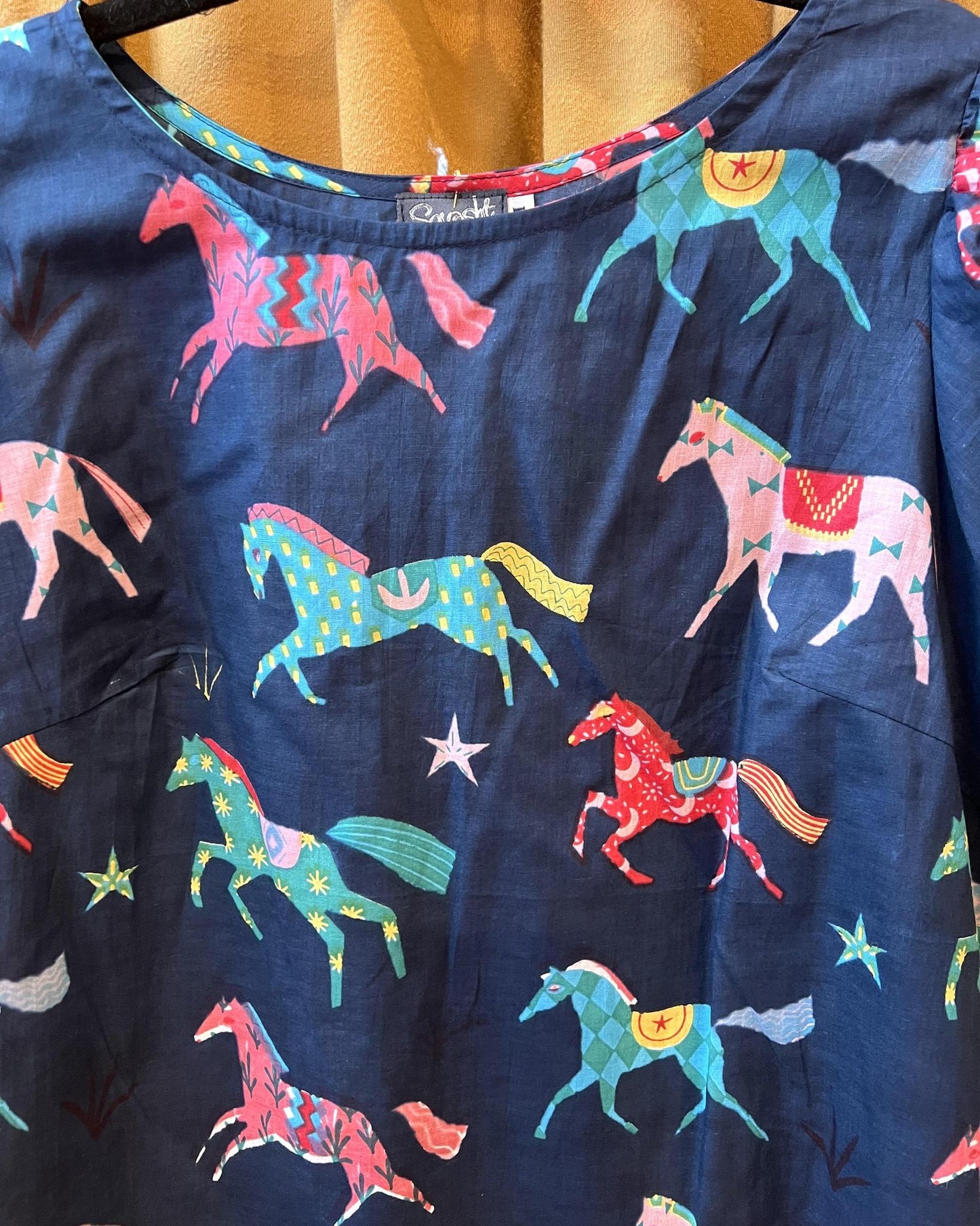 Squasht Puff Sleeve Top in Horses Print